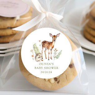 Nature's Delight Deer Baby Shower Classic Round Sticker