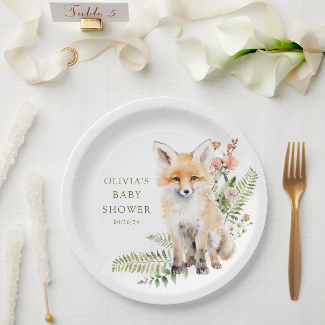 Nature's Delight Fox Baby Shower Paper Plates (Wedding)