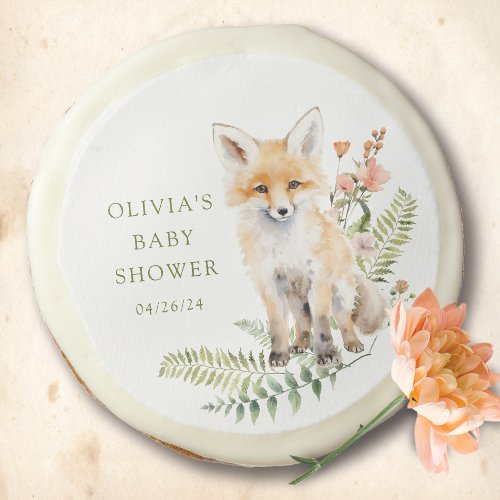 Natures Delight Fox Baby Shower Sugar Cookie