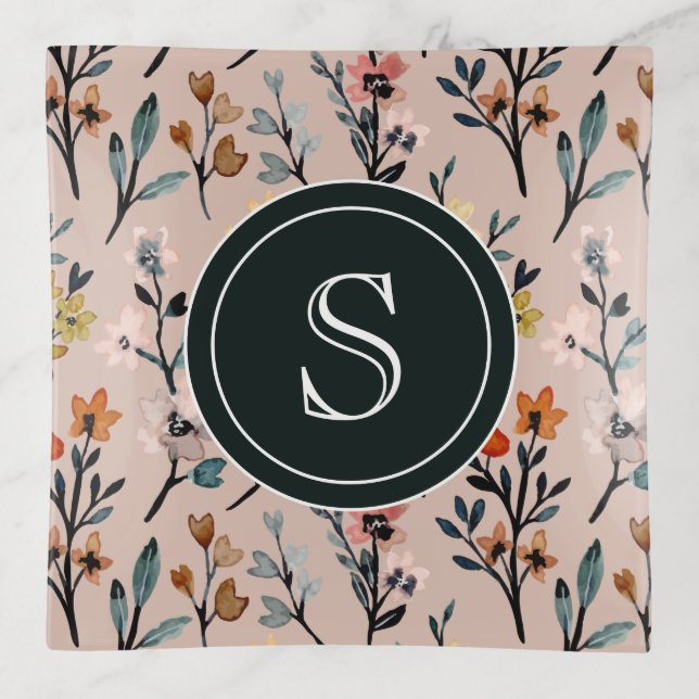 Nature's Elegance: Dusty Rose Boho Floral  Trinket Tray (Front)