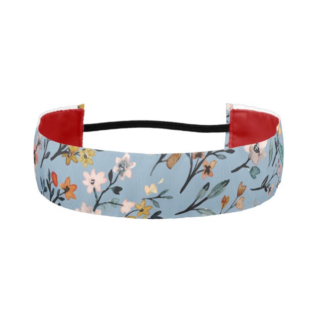Nature's Elegance: Soft Blue Boho Floral  Athletic Headband (Front)