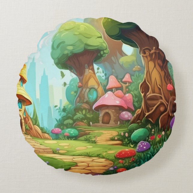 Nature's Embrace: Round Pillow of Scenic Splendor (Front)