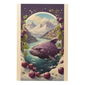 Nature's Embrace: Seal Fish, Grape, and Snowfall V Wood Wall Art