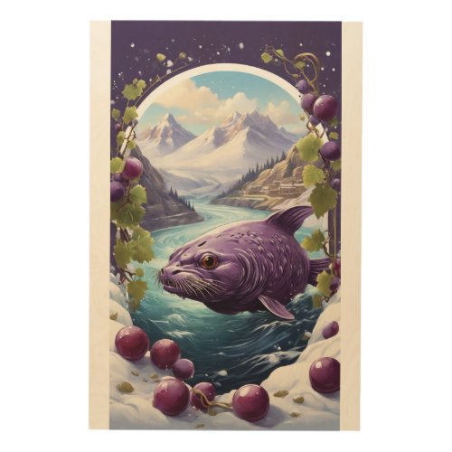 Natures Embrace Seal Fish Grape and Snowfall V Wood Wall Art