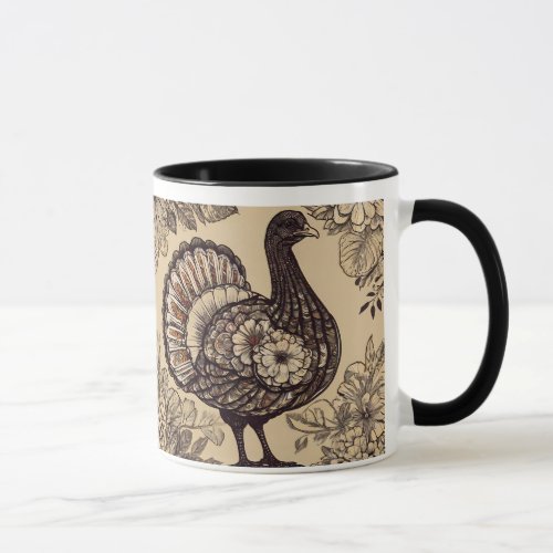 Natures Fusion Turkey and Floral Harmony Graphic Mug