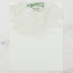 Natures Green Counseling Letterhead<br><div class="desc">Nature's green color in a watercolor foliage personal stationary for your church or ministry. Peaceful painted wash of mossy greens and painted leaf details highlight your ministry's stationary header. Ideal for anyone in counseling services or women's ministries. Personalize the name, title, and website ( or make this area your address)....</div>