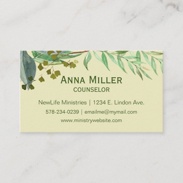 Natures Green Counseling Ministry Business Card (Front)