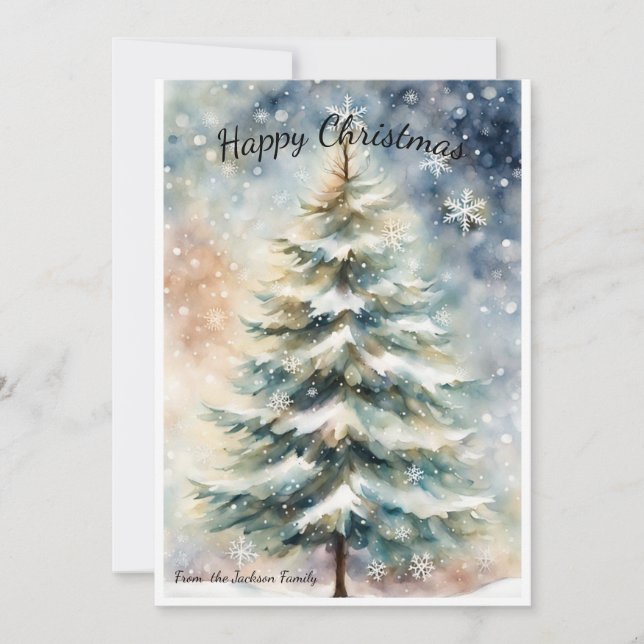 Nature's Greetings: Personalized Watercolor Wash Holiday Card (Front)