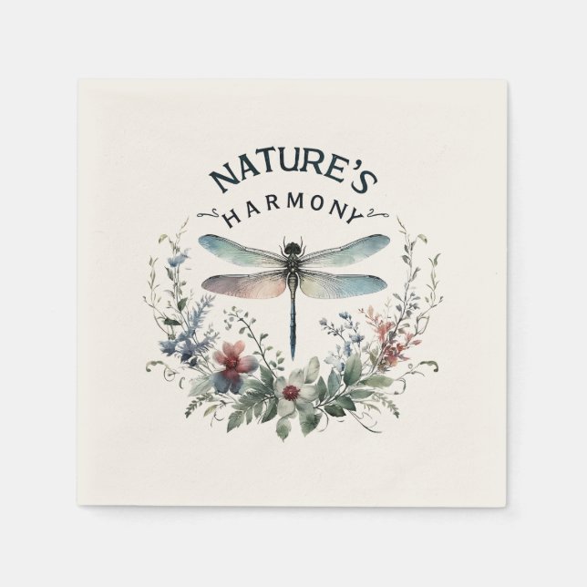 Nature's Harmony - Artistic Dragonfly Napkins (Front)