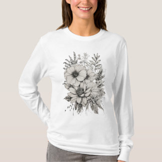 Nature's Harmony: Bold Line Flower T-Shirt