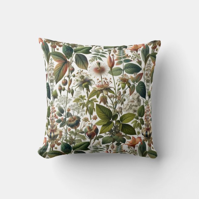 Nature's Harmony: Botanical Seamless Pattern  Throw Pillow (Front)