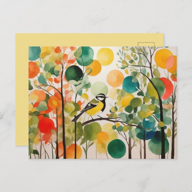 Nature's Harmony Watercolor Springtime Forest Bird Postcard (Front/Back)