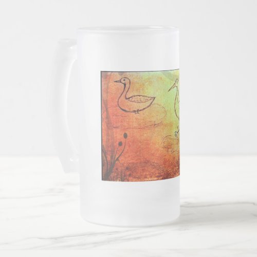 Natures Haze Rain_Softened Duck  Crane Frosted Glass Beer Mug