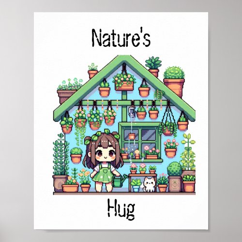 Natures Hug  Cute Plant Lovers Pixel Art Poster