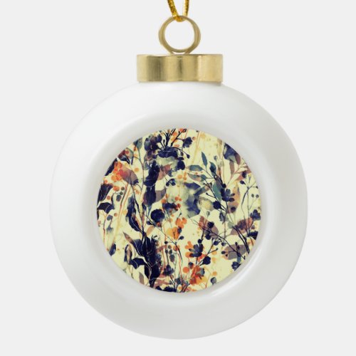 Natures Imprints Floral Leaves Seamless Ceramic Ball Christmas Ornament