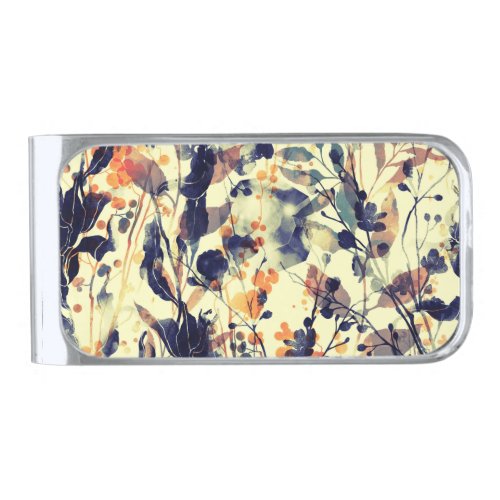 Natures Imprints Floral Leaves Seamless Silver Finish Money Clip