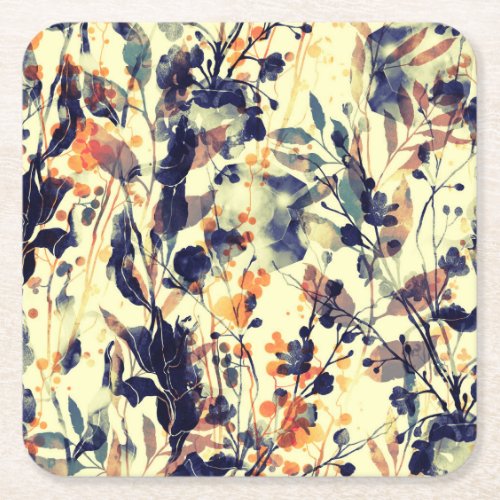Natures Imprints Floral Leaves Seamless Square Paper Coaster