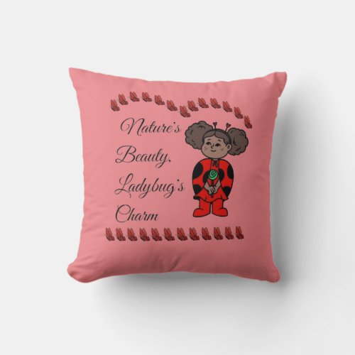 Natures Love and Ladybugs Charm Throw Pillow