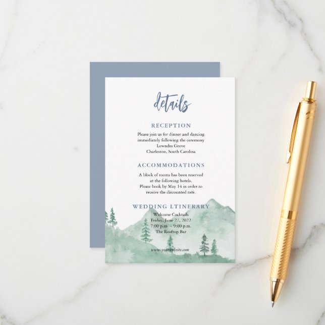 Nature's Mountain Forest Wedding Enclosure cards (Front/Back In Situ)
