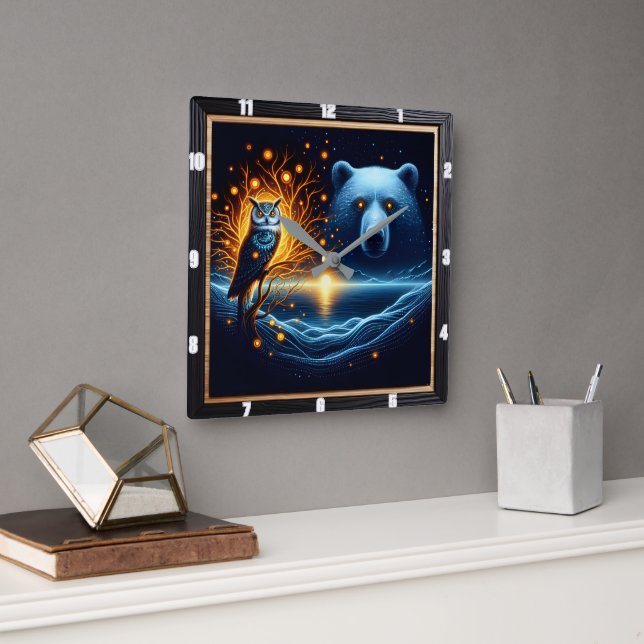 Nature's Mystical Guardians at Twilight Square Wall Clock (Office)