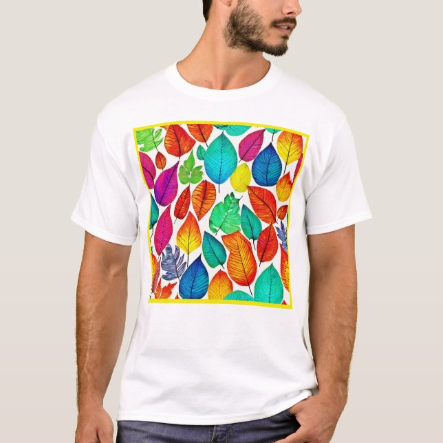 Nature's Palette: Colorful Leaf Design T-Shirt (Front)