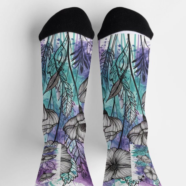 Nature's Palette: Purple, Teal, and Blue Splendor Socks (Top)