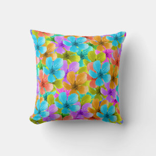 Nature's Palette: Tricoloured Blossom Blooms Throw Pillow