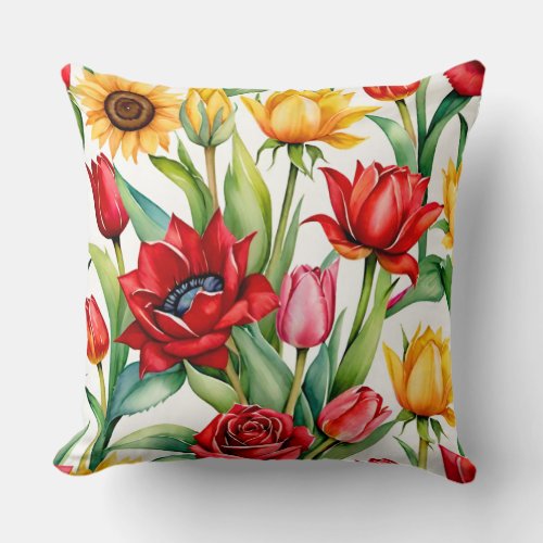 Natures Palette Watercolor Roses Tulips Cushion