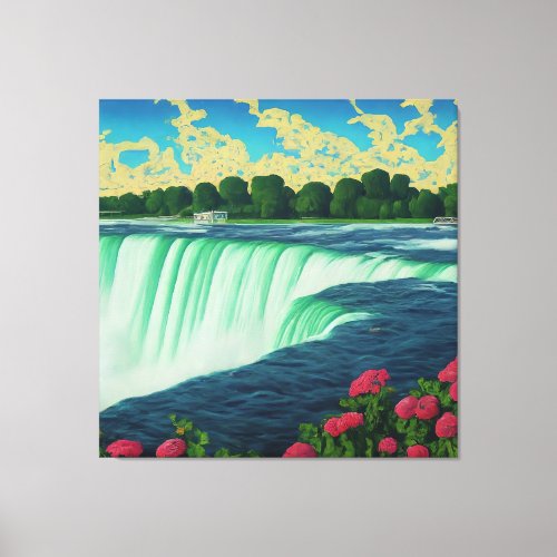 Natures Paradise Flowers and Waterfall Canvas Print