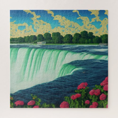 Natures Paradise Flowers and Waterfall Jigsaw Puzzle