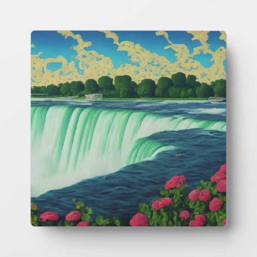 Natures Paradise Flowers and Waterfall Plaque