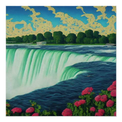 Natures Paradise Flowers and Waterfall Poster