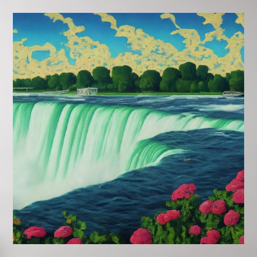 Natures Paradise Flowers and Waterfall Poster