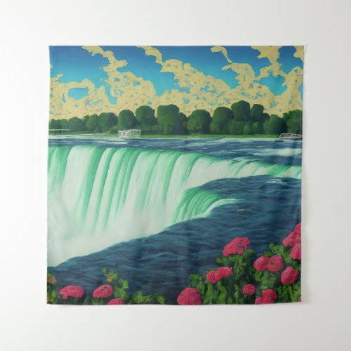 Natures Paradise Flowers and Waterfall Tapestry