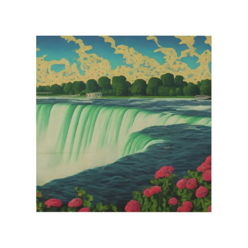 Natures Paradise Flowers and Waterfall Wood Wall Art