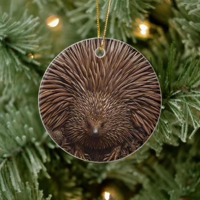 Nature's Quill: The Australian Echidna in Wood, Ceramic Ornament (Tree)