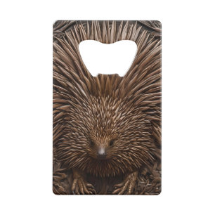 Nature's Quill: The Australian Echidna in Wood, Credit Card Bottle Opener