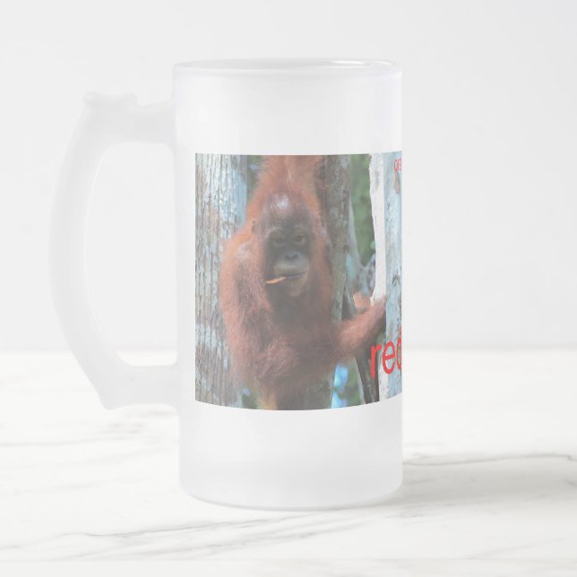 Nature's Redhead: the red ape Frosted Glass Beer Mug (Left)