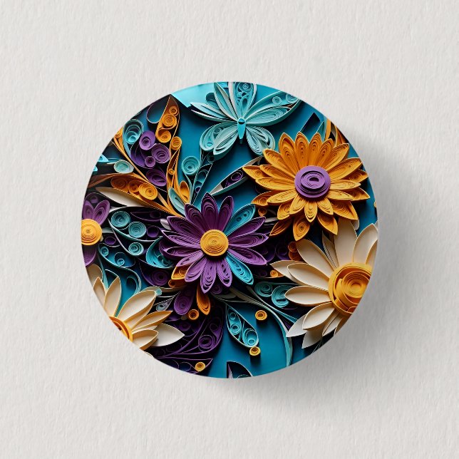 Nature's Symphony: Quilled Floral Paper Art Button (Front)