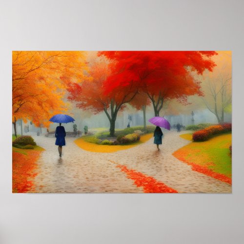 Natures Symphony Rainy Walk through Foliage Poster