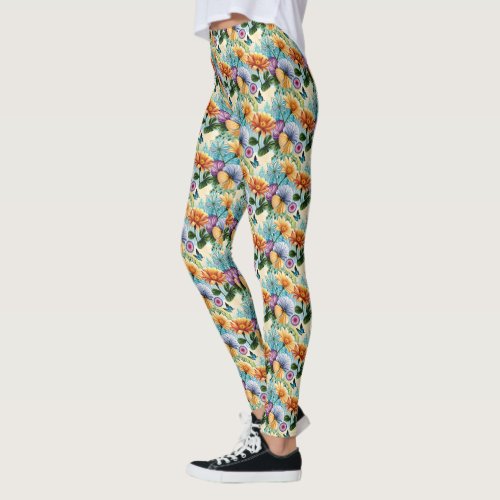 Natures Tapestry A Floral and Butterfly Pattern Leggings