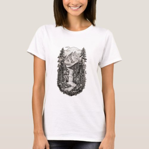 Natures Tapestry Intricate Black and White Lands T_Shirt