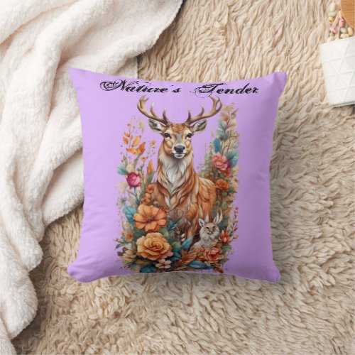 Natures Tender Whimsical Orange Deer and Fawn  Throw Pillow
