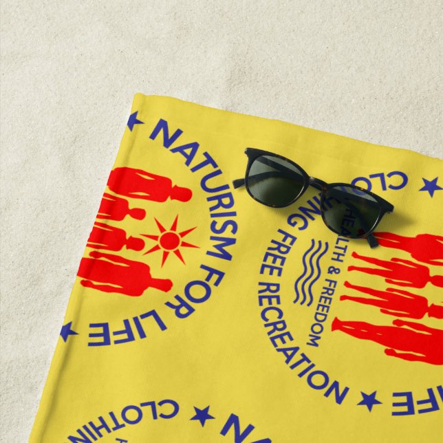 Naturism For Life -  Nudist Family Logo Beach Towel (In Situ)