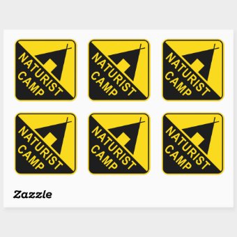 Naturist Camp, Camping Sign Square Sticker | Zazzle