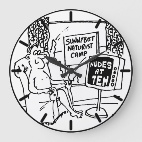 Naturist is Watching the Television Cartoon Large Clock