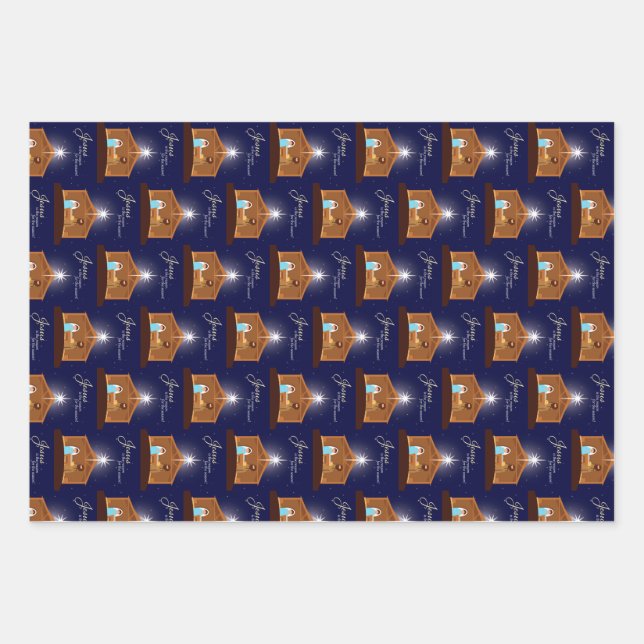 Natvity Pine Cone and Pine Branches Wrapping Paper Sheets (Front)