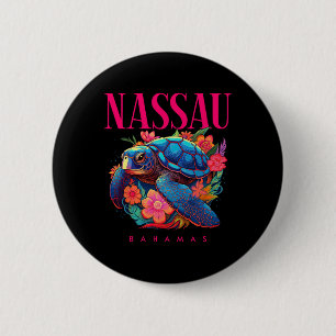 Nau Bahamas Floral Beach Turtle Souvenir Button