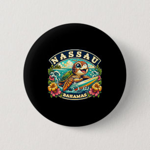 Nau Hamas Cute Sea Turtle Surfing Button
