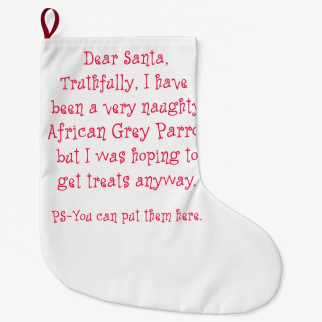 Naughty African Grey Parrot Large Christmas Stocking (Front)